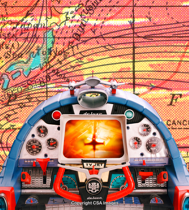 Retro Toy Cockpit With Colorful Backgrounds and Illuminated Display Screen