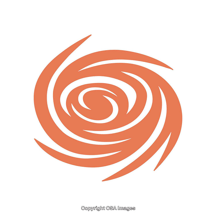 Orange Swirl Shape with Circular Pattern on White Background