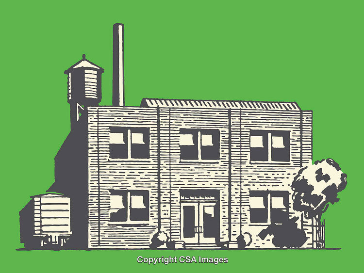 Vintage Factory Illustration in Retro Style with Green Background