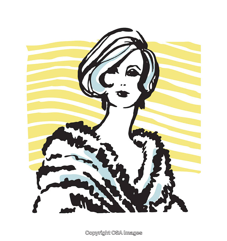 Stylized Illustration of a Woman with Fur Coat and Blonde Hair