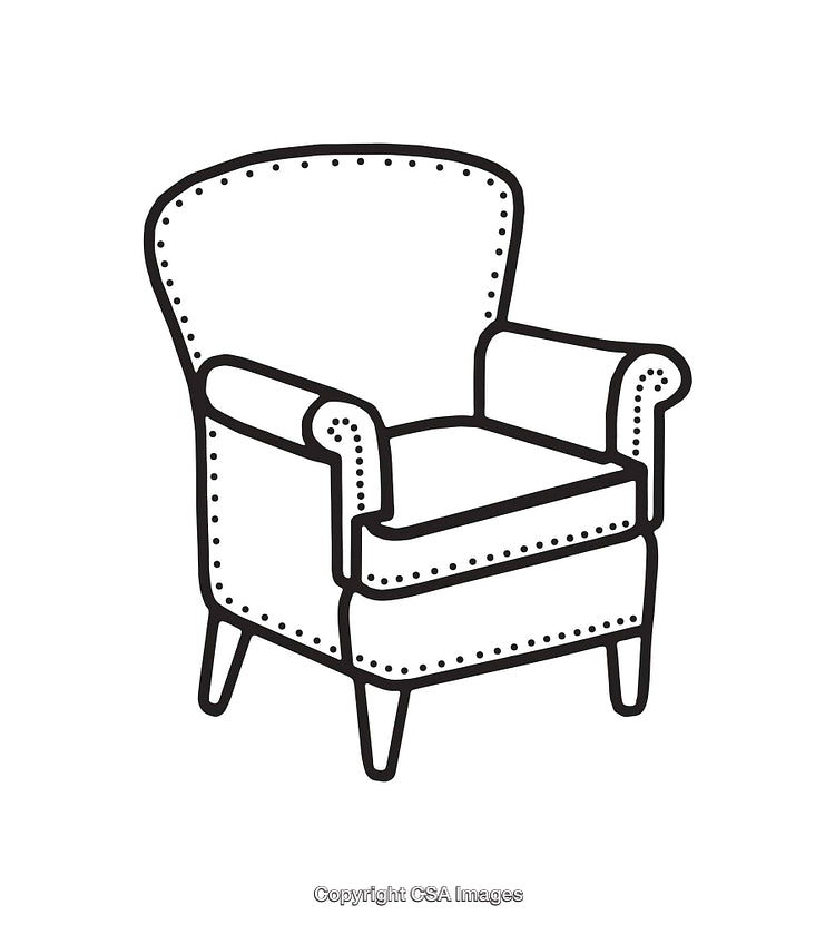 Black and White Line Art Illustration of an Elegant Armchair Design