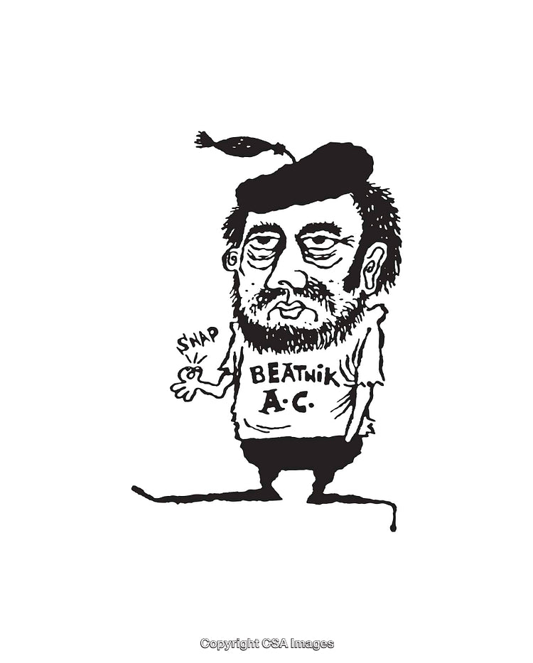Black and White Illustration of Beatnik Character with Unique Style