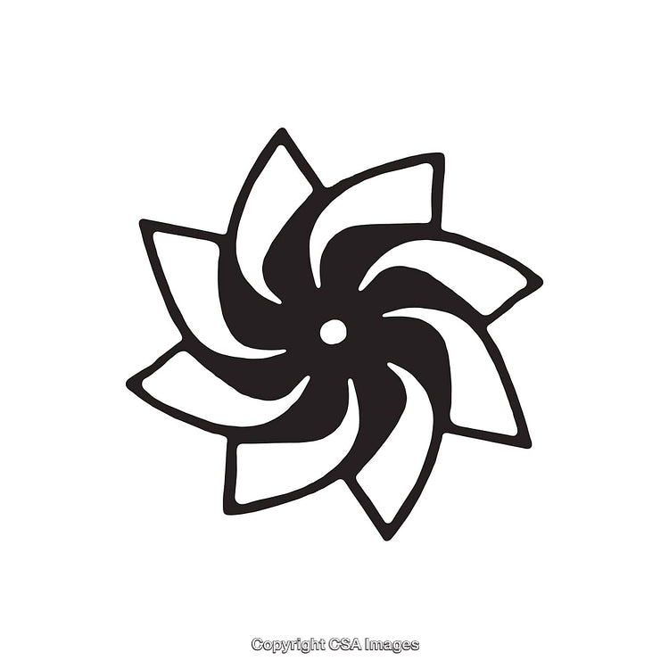 Black and White Swirling Star-Shaped Abstract Design Icon