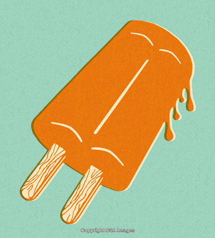 Illustration of an Orange Ice Pop with Dual Sticks on Green Background