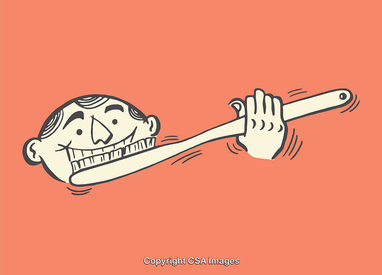 Illustration of a Happy Character Brushing Teeth With a Giant Toothbrush