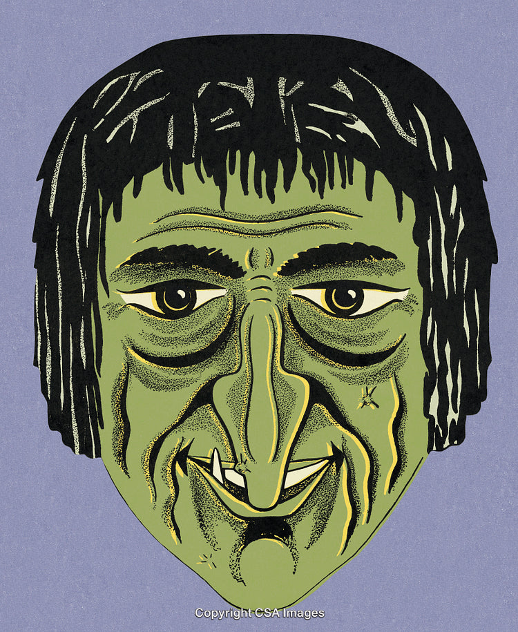 Vintage Illustration of a Monstrous Face With a Frightening Expression