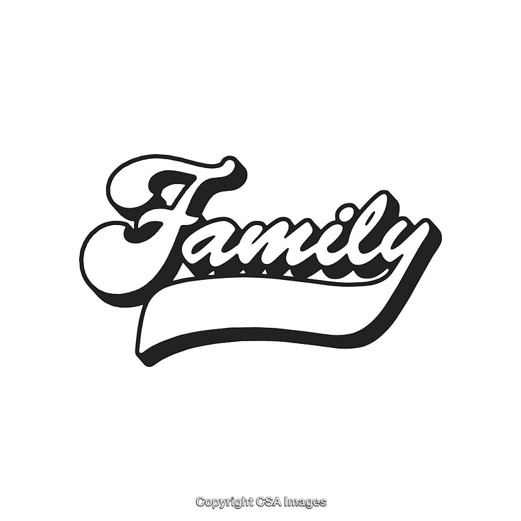Stylized Family Text Design with Elegant Script and Banner Detail