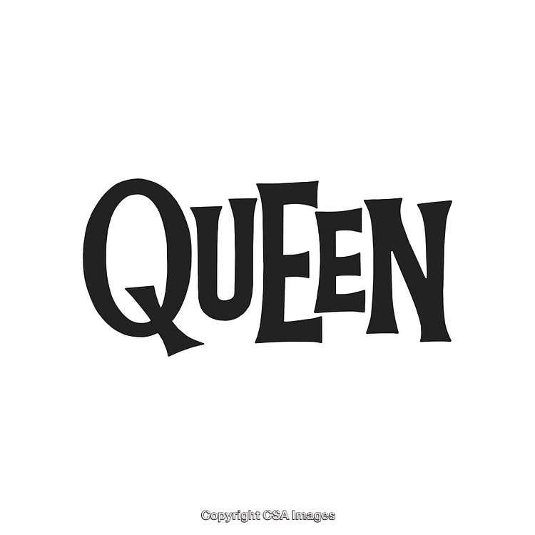 Black Serif Font Style Spelling 'Queen' in Capital Bold Letters