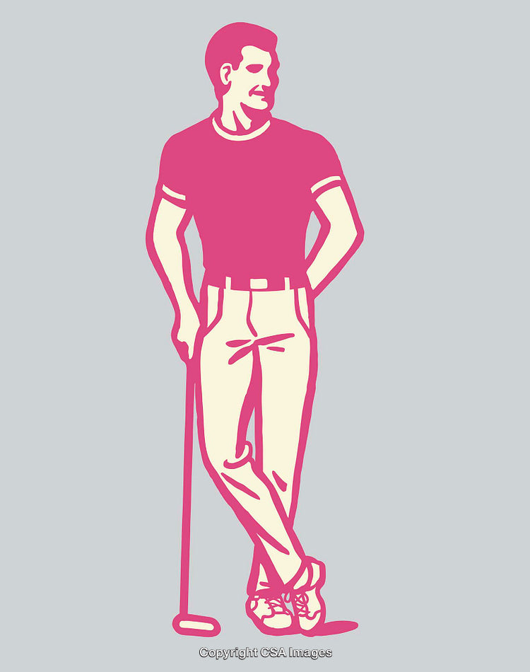 Color Line Art Illustration of Stylish Man Leaning with a Golf Club