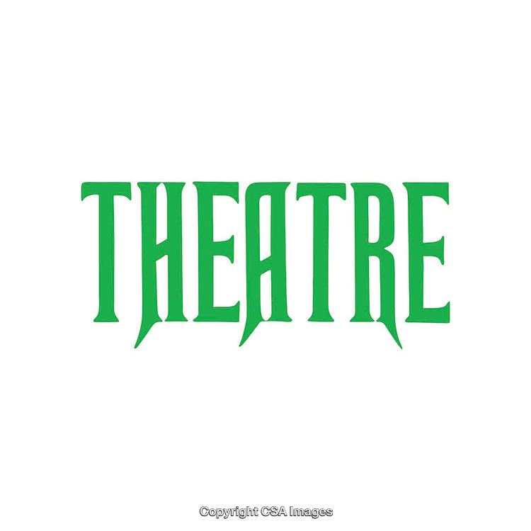 Green Theatrical Text on a White Background in a Dramatic Font Style