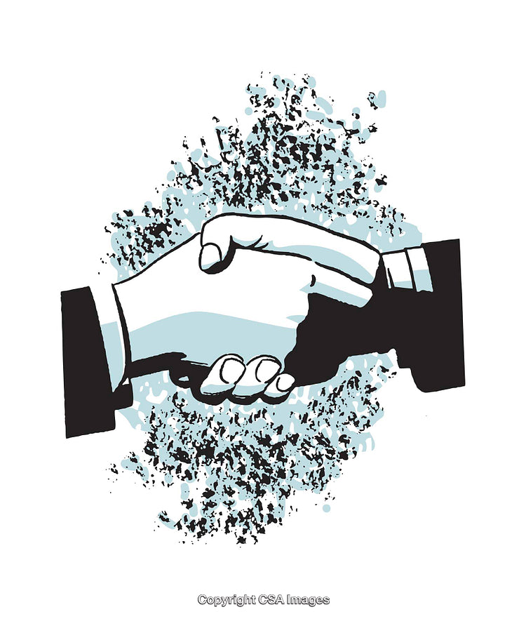 Illustration of a Conceptual Handshake with Abstract Background Elements