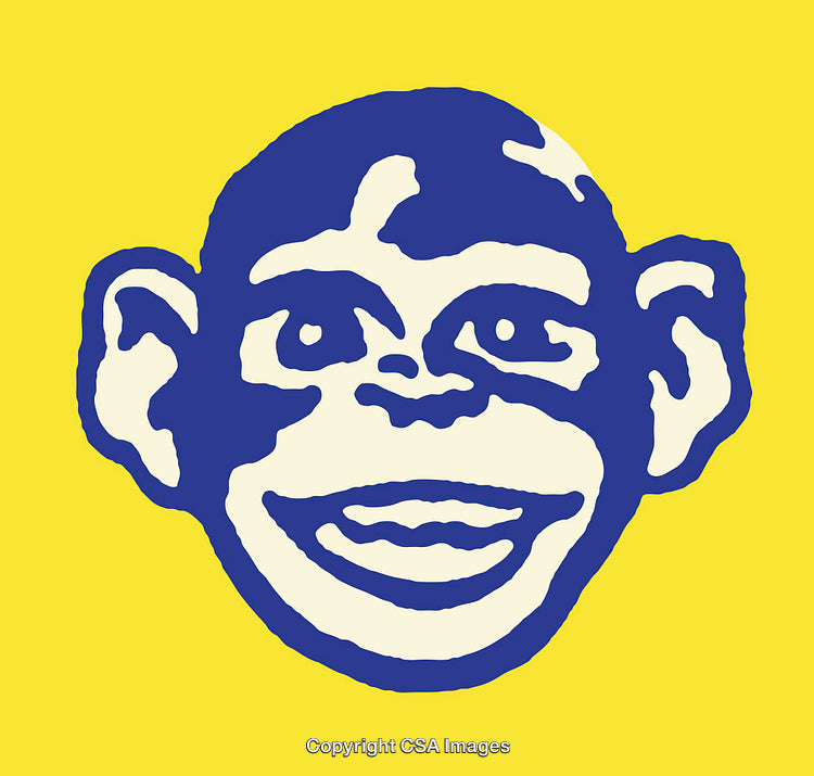 Playful Blue Monkey Illustration on Bold Yellow Background for Design Projects