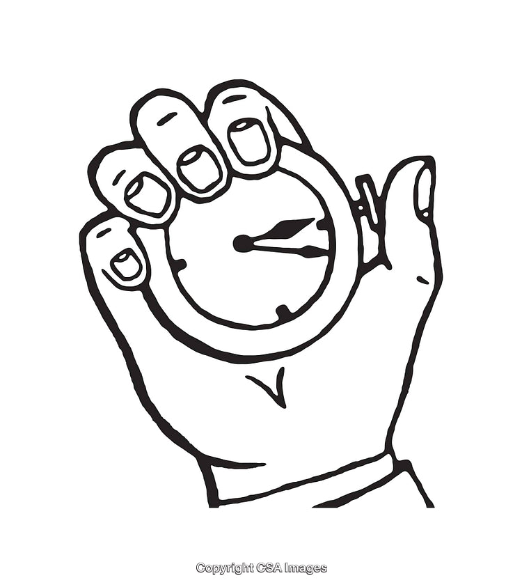 Black and White Line Art of Hand Holding a Stopwatch