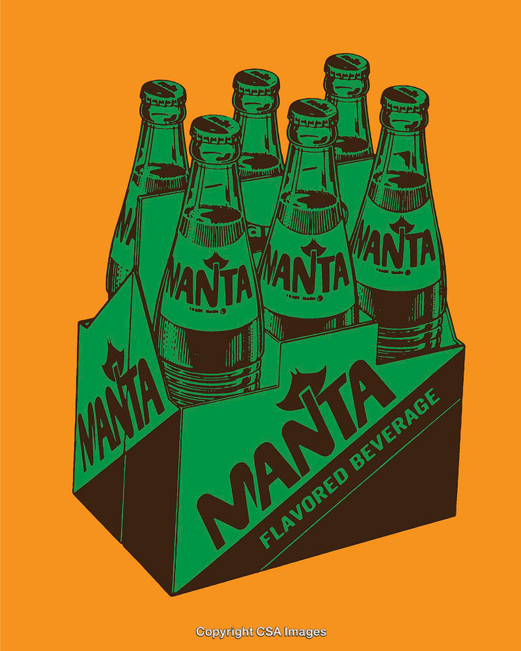 Retro Styled Illustration of Beverage Bottles in Green and Orange