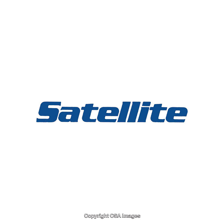 Blue Stylized 'Satellite' Text on Minimal White Background