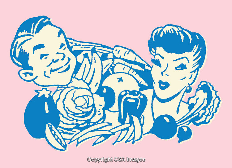 Retro Faces With Vegetables in Playful Artistic Comic Illustration