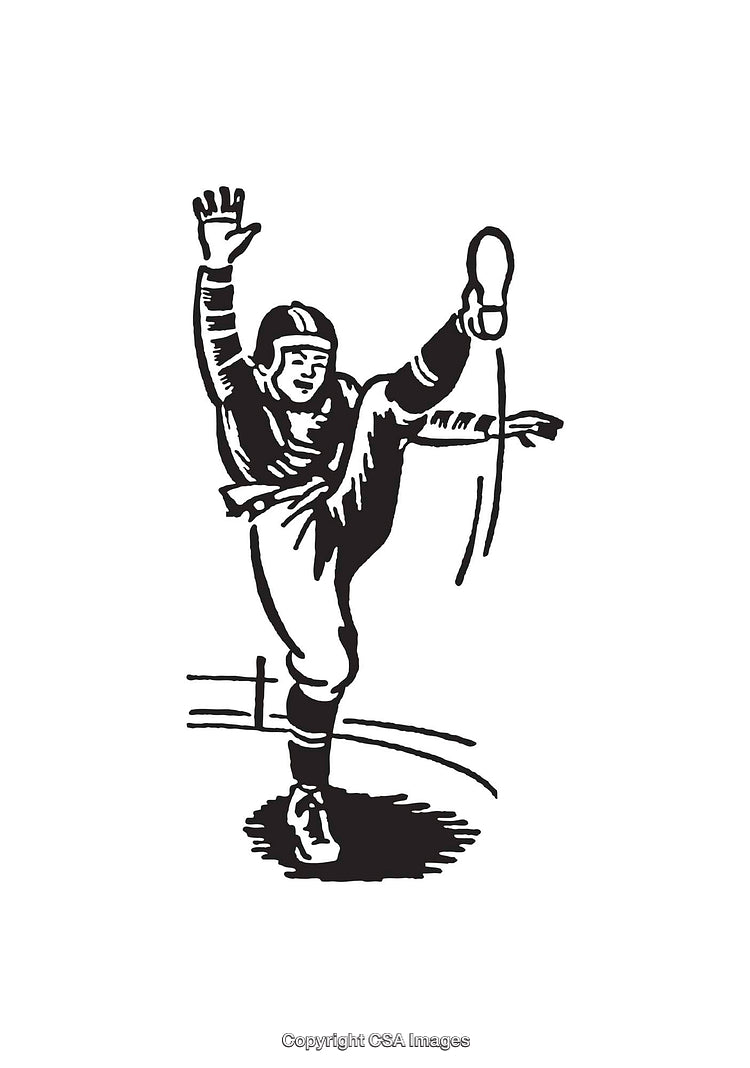 Retro Black and White Illustration of a Football Player in Motion
