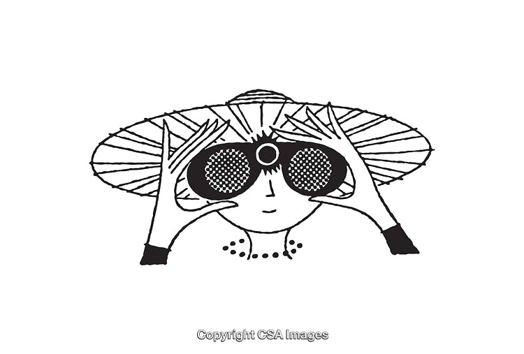Stylized Line Art Illustration of a Person Observing Through Binoculars