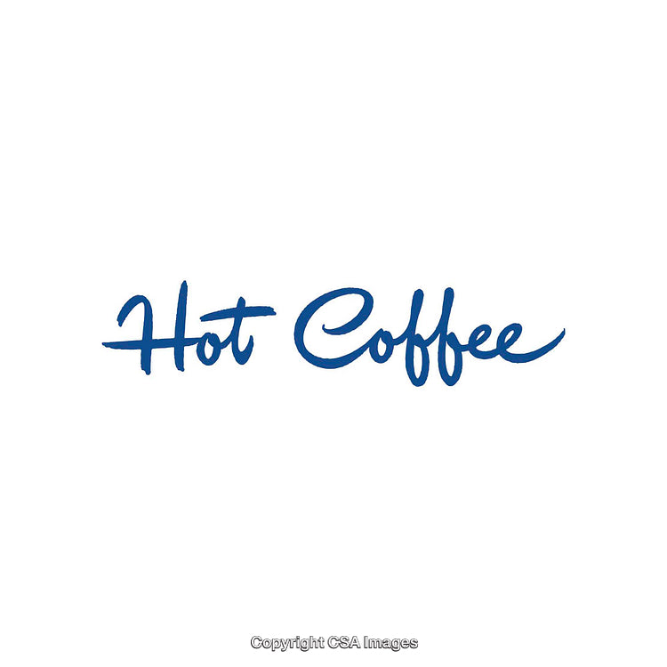 Blue Handwritten 'Hot Coffee' Text on a White Background Artwork
