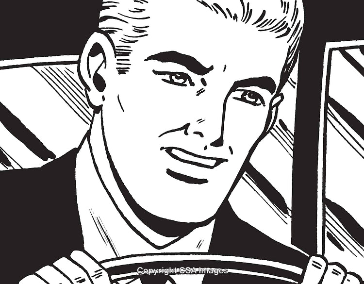 Retro Style Illustration of Smiling Man Driving a Car