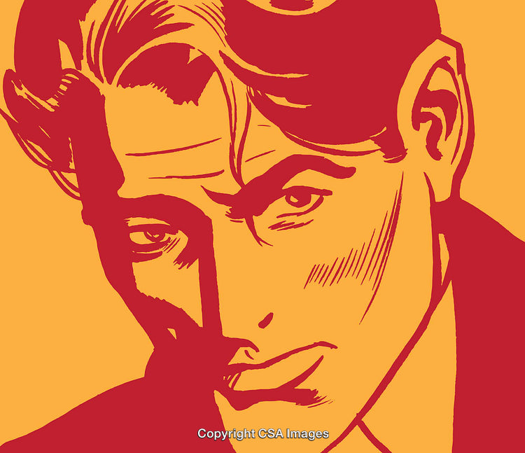 Retro Pop Art Style Portrait of a Mysterious Man in Red and Orange