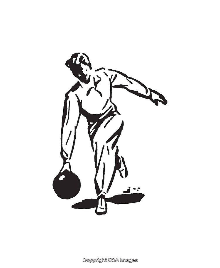 Black And White Line Art Illustration of a Bowling Player in Action