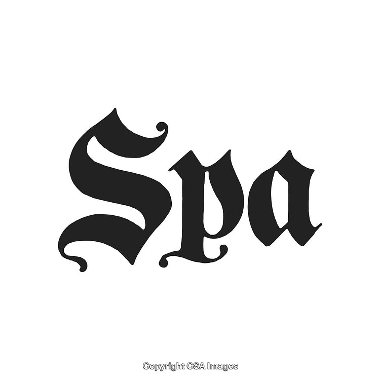 Stylized Black Lettering of the Word 'Spa' in Gothic Font Style
