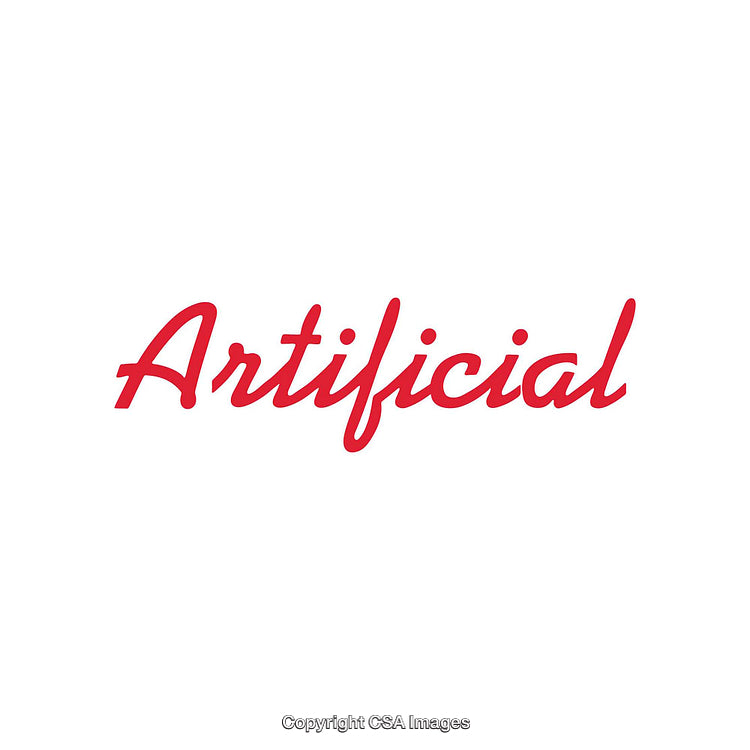 Simple Red 'Artificial' Calligraphy Word Against White Background