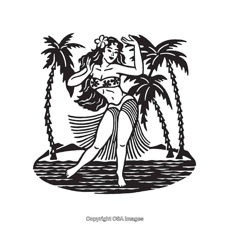 Hula Dancer Performing in Tropical Paradise with Palm Trees