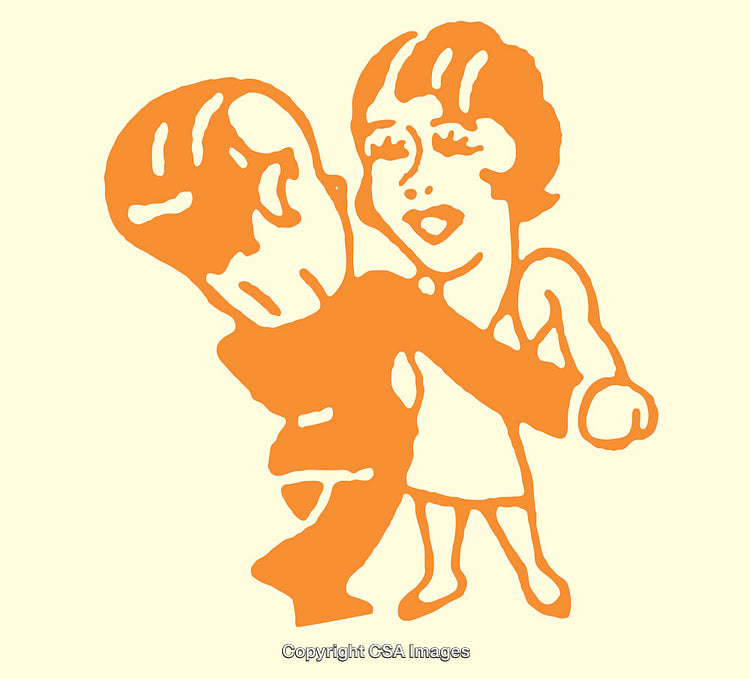 Colorful Line Art Illustration of a Dancing Couple Embracing