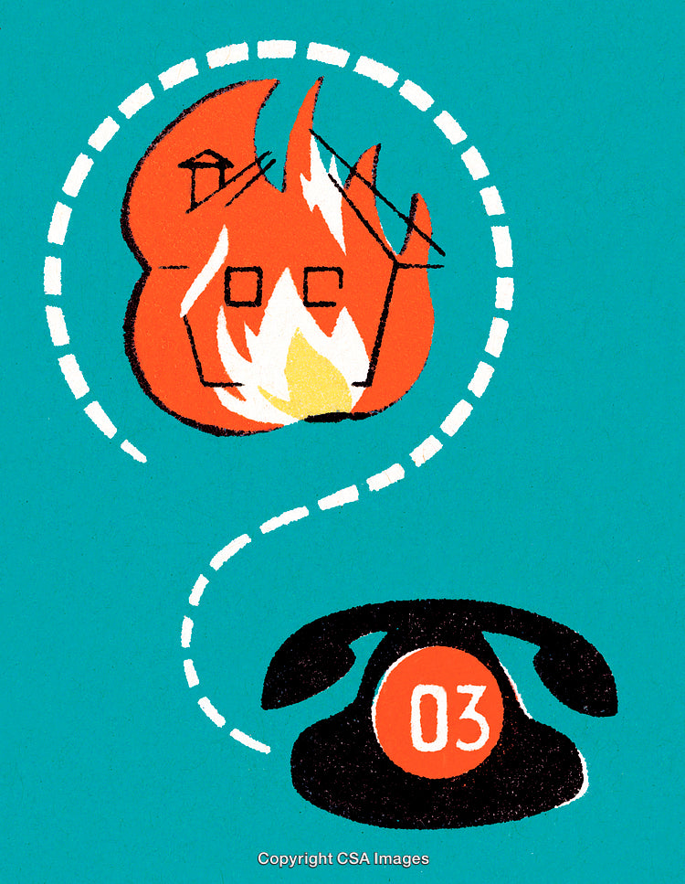 Illustration of Fire Emergency Symbol with Emergency Contact Phone