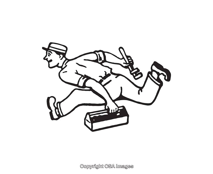 Retro Styled Illustration of a Worker Carrying Tools in Motion
