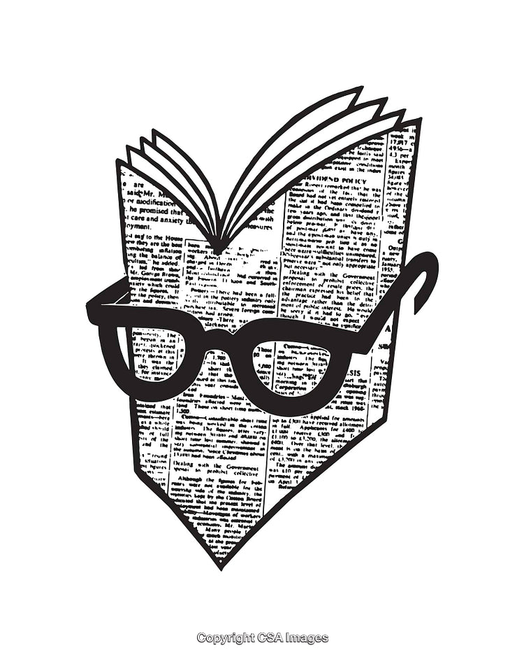 Abstract Black and White Design of a Newspaper with Glasses and Pages