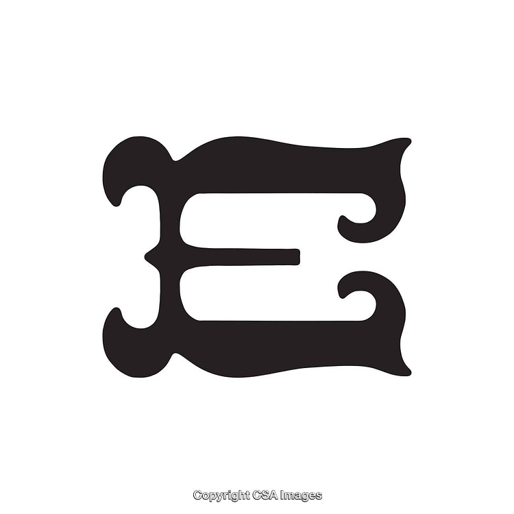 Stylized Black Script Letter E On a Plain White Background