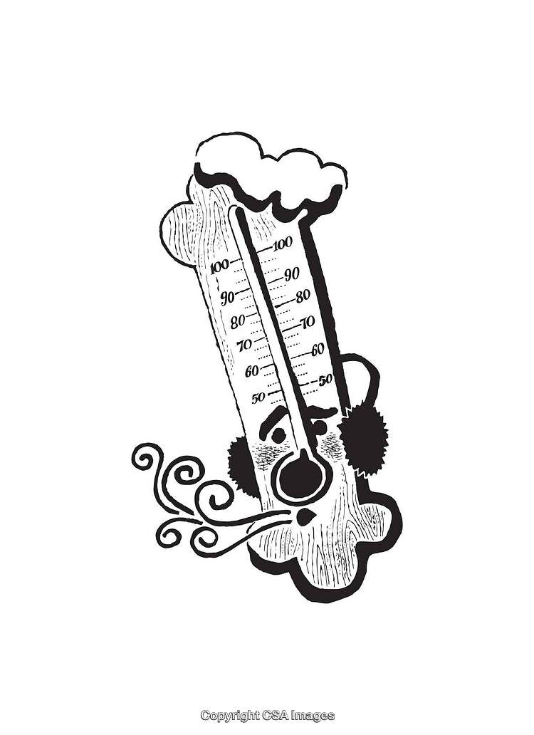 Whimsical Black and White Winter Thermometer Illustration With Cold Temperature