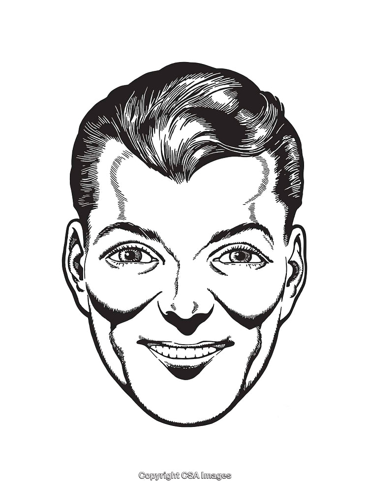 Vintage Black and White Smiling Man Illustration