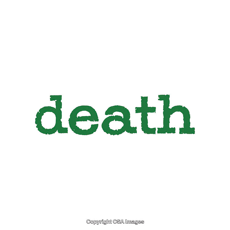 Green Word 'Death' on White Background Displayed Boldly