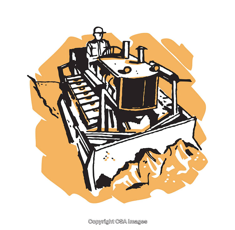 Illustration of a Heavy Construction Bulldozer With Driver on Earth Moving Duty