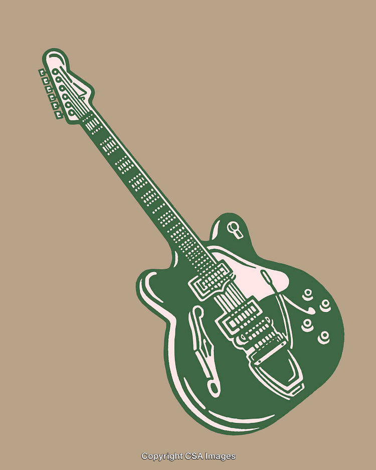 Stylized Green Guitar Illustration in Minimal Graphic Art Style