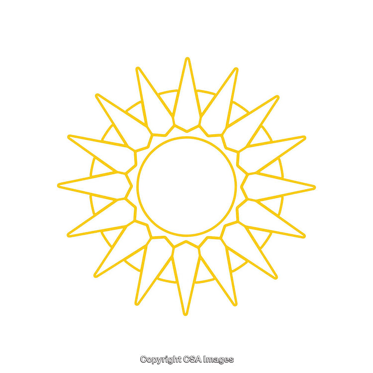 Yellow Sun Outline with Geometric Spikes on White Background