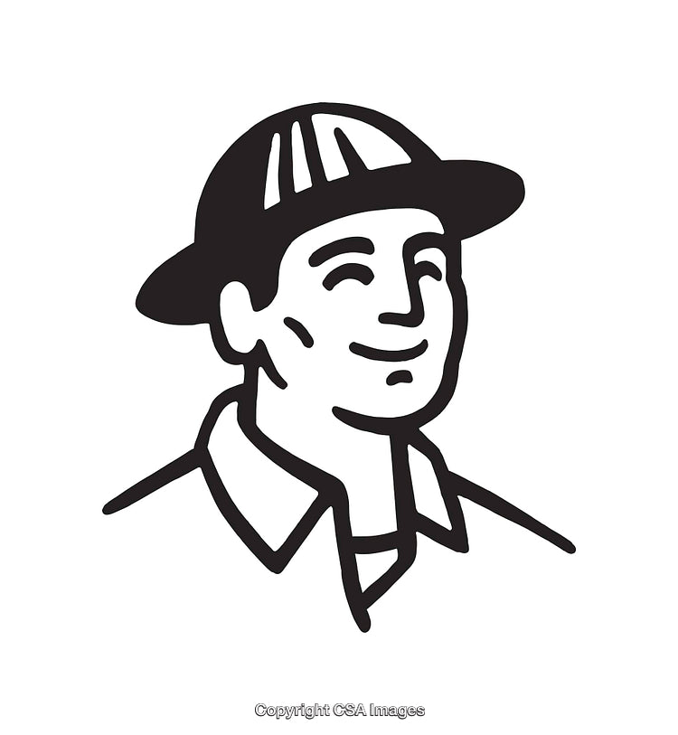 Illustration of a Smiling Worker in Black and White Line Art