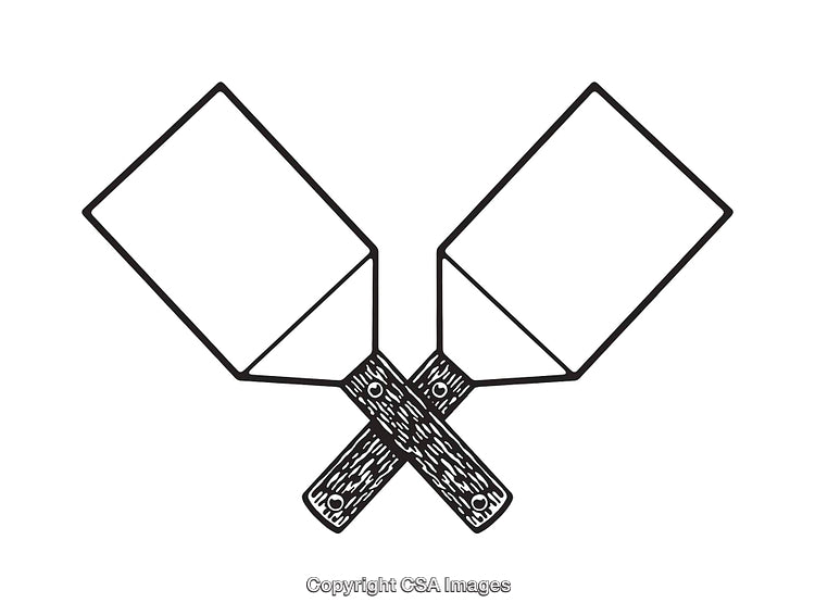 Detailed Black and White Line Art of Crossed Spatula Tools