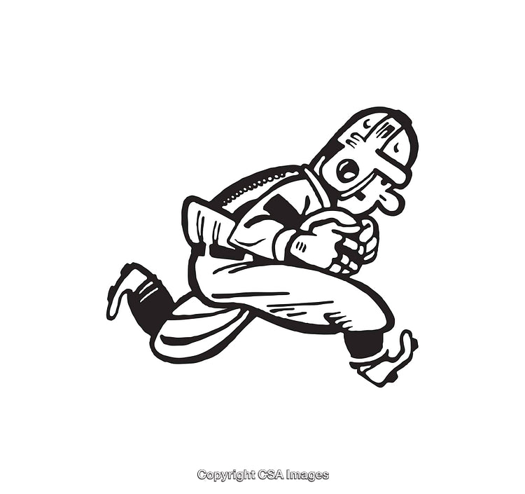 Vintage Line Art of a Football Player Running with the Ball