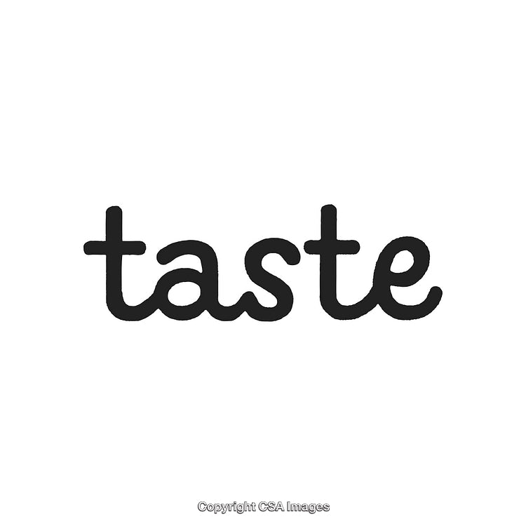Taste Sign Typography in Black Cursive Letters on a White Background