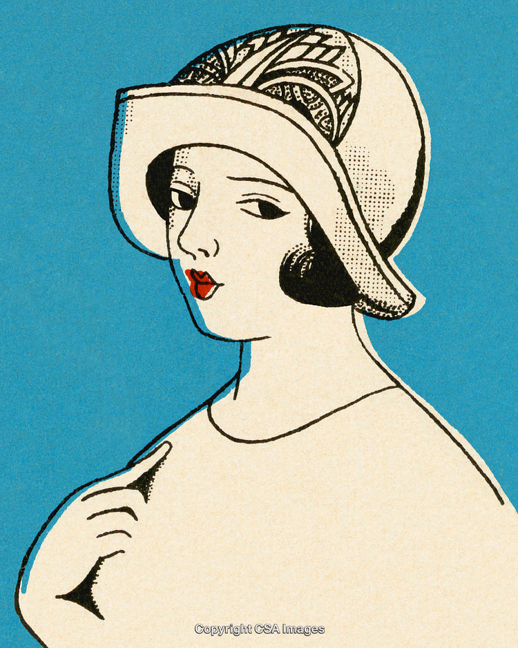Retro Illustration of a Woman with Hat in Vintage Art Style