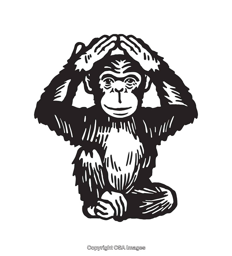 Black and White Line Art of Monkey Making Gesture