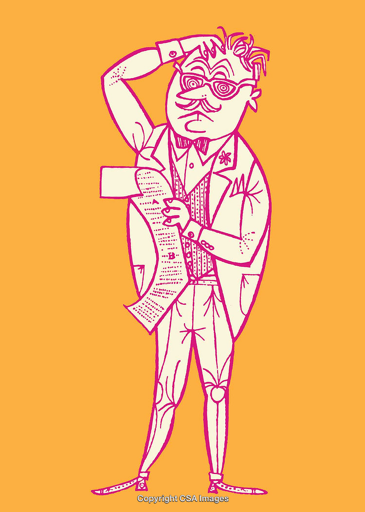 Humorous Line Art Illustration of a Thoughtful Person in Colorful Portrait Style