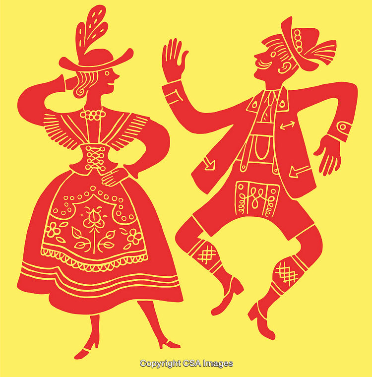 Festive Line Art Depiction of Dancing Couple in Traditional Attire