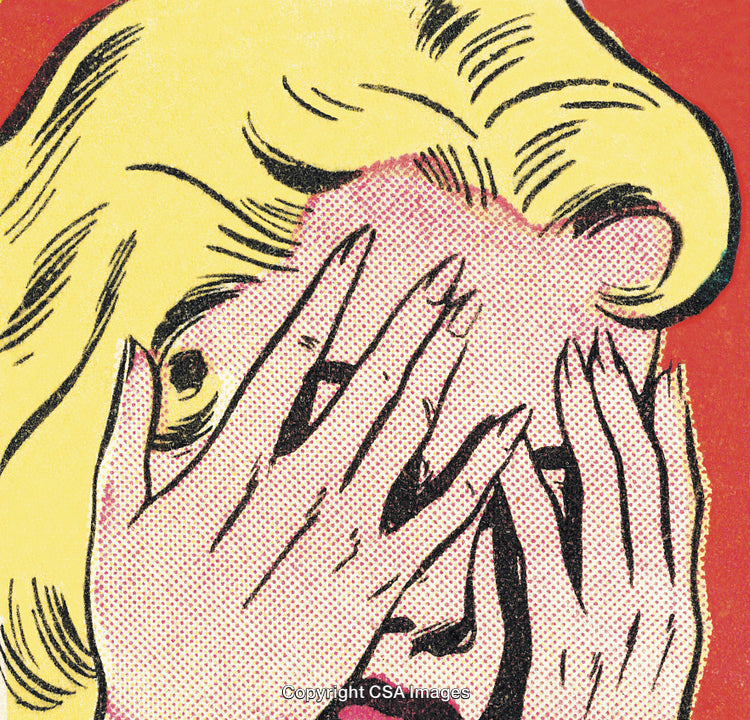Pop Art Illustration of a Woman Covering Her Face in Shock
