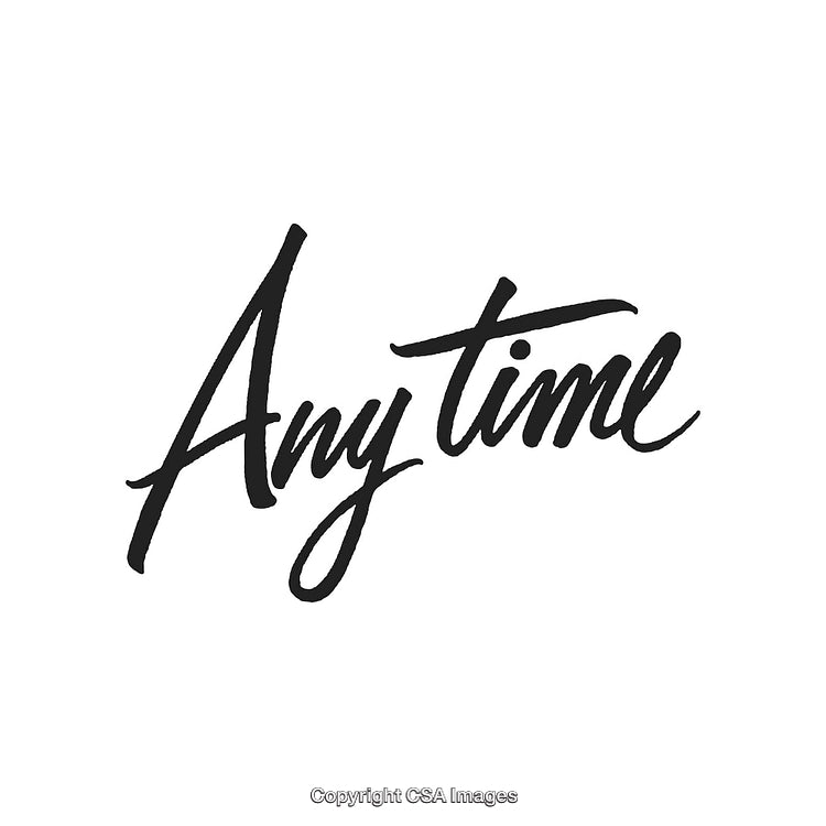 Elegant Handwritten Text Art with the Words 'Any Time' in Black Ink